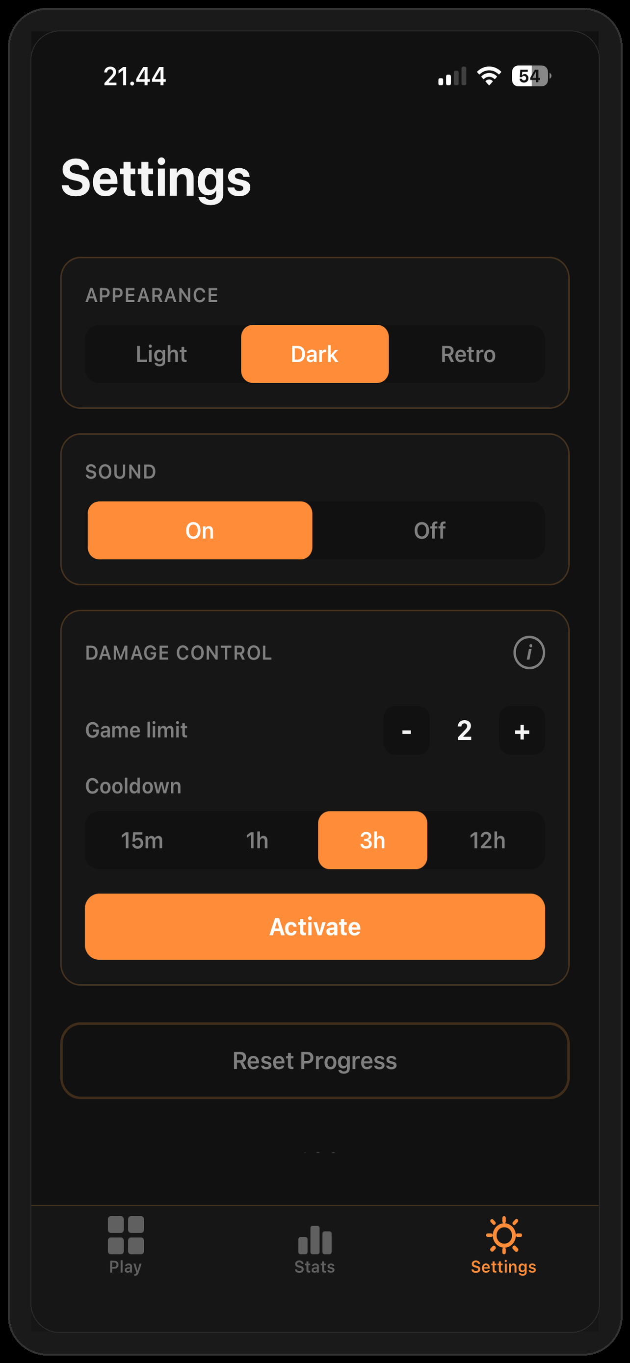 Brick Damage settings with Damage Control