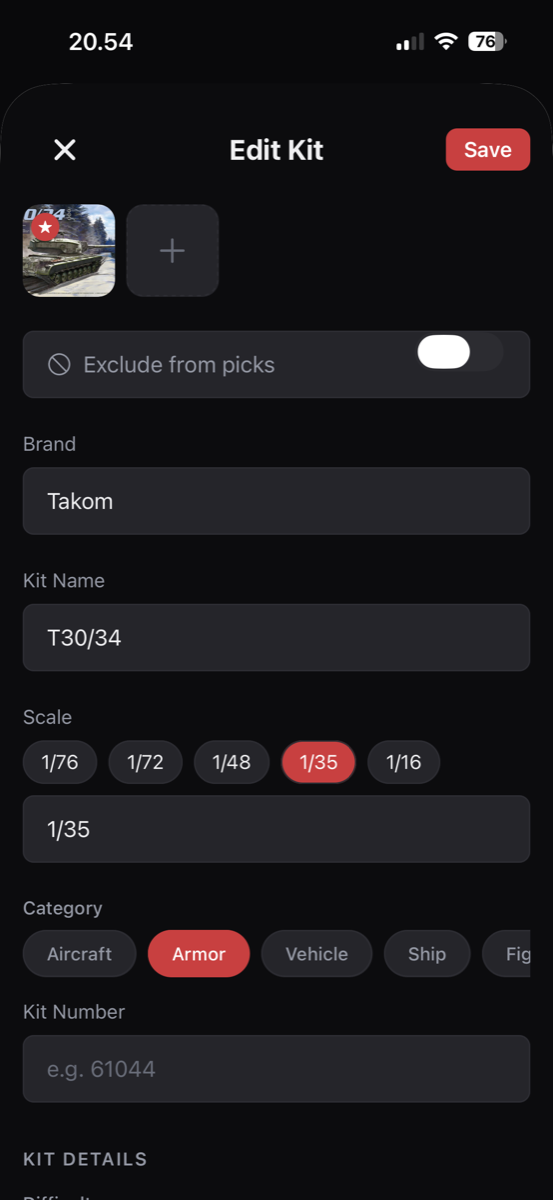Kitpick edit kit form