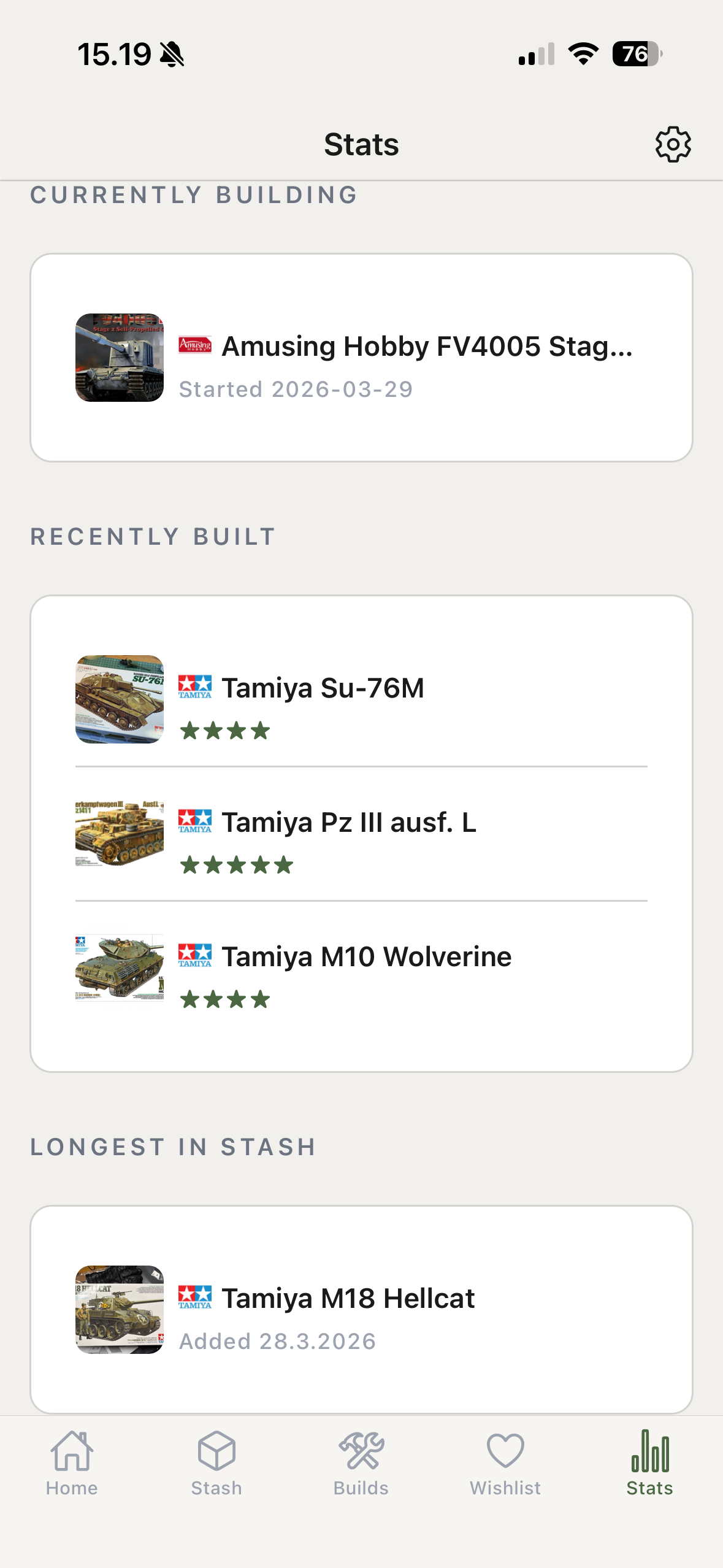 KitPick collection stats